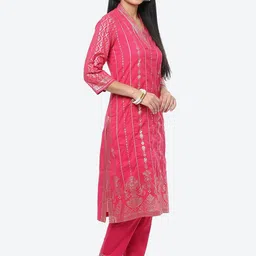 Biba Printed Kurta with Trousers & With Dupatta image 5