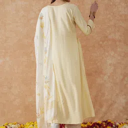 Sangria Cream-Cloured Ethnic Embroidered A-Line Sequinned Kurta With Trouser & Dupatta image 5