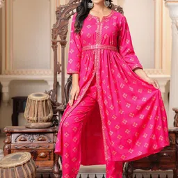 SIDDHANAM Round Neck Ethnic Motifs Printed Regular Mirror Work Kurta Set image 5