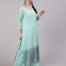 AKS Ombre Dyed Round Neck Kurta & Palazzos With Dupatta image 5