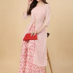 PMD Fashion Striped Regular Top With Printed Palazzos &  Longline Jacket image 5