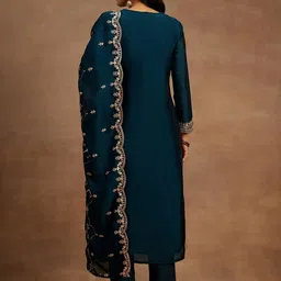 Libas Yoke Design Sequinned Straight Kurta with Trousers & With Dupatta image 5