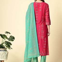 DOISA Ethnic Motifs Printed Mirror Work Straight Kurta With Trousers & Dupatta image 5