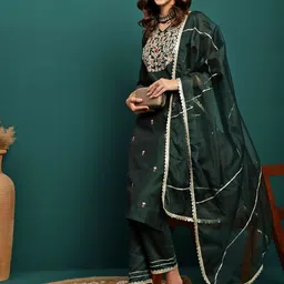 Sangria Embroidered Straight Kurta With Trouser & Dupatta Set image 1