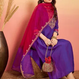 Sangria Embroidered Straight Cotton Kurta Sets-image-72