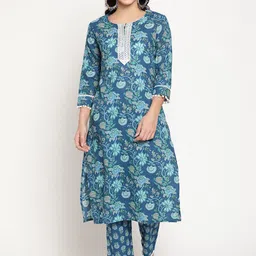 Be Indi Women Floral Embroidered A-Line Kurta with Trousers Set-picture-19