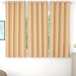 Story@home Cream-Coloured Set of 3 Faux Silk Black Out Window Curtain- 5 feet-3