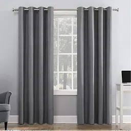 Home Sizzler Set of 2 Grey Black Out Window Curtains-13