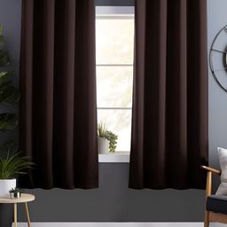Story@home Coffee Brown 2 Pieces Faux Silk Black Out Window Curtains-image-56