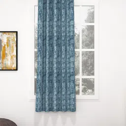 Bedspun Raga Blue & Silver-Toned Abstract Window Curtain-10