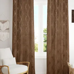 Kraftiq Homes burnout velvet Brown 2 pieces  Room Darkening Window Curtain-43