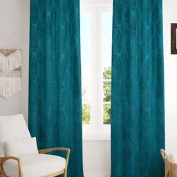 Kraftiq Homes Burnout Aqua Green 2 Pieces Velvet Room Darkening Window Curtains-image-59