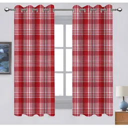 Airwill Red & White 2 Pieces Geometric Printed Room Darkening Window Curtain-18