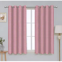 Airwill Red & White 2 Pcs Striped Room Darkening Cotton Window Curtain-9