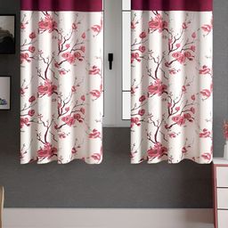 Lunar Days Maroon & White 2 Pcs Floral Room Darkening Window Curtain-18