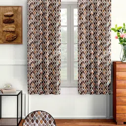 Aura Brown & White 2 Pcs Abstract Printed Window Curtain-16