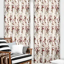 REYANSH DECOR Off White & Red 2 Pieces Floral Regular Window Curtains-image-73