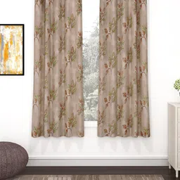 Bedspun Brown & Green 2-Pieces Floral Window Curtains-40