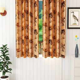Homefab India Brown Set of 2 Floral Printed Window Curtains-0