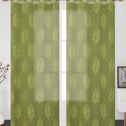 Aura Green 2 Pieces Floral Sheer Window Curtains-image-71
