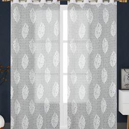 Aura White 2 Pieces Floral Sheer Window Curtains-image-67