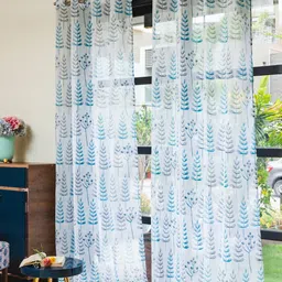 URBAN SPACE Blue & White Set of 2 Floral Sheer Window Curtain-61