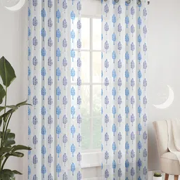 Lunar Days Blue & White 2Pcs Floral Sheer Window Curtain-image-87