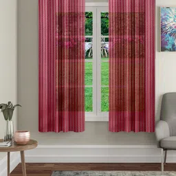 Cortina Maroon 2 Pieces Geometric Sheer Window Curtain-10