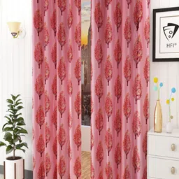 Homefab India Maroon Set of 2 Floral Door Curtain-image-69