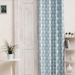 Ariana Blue & Grey Floral Printed Room Darkening Eyelet Door Curtain-image-75