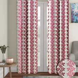 Aura Red & Pink 2 Pieces Floral Printed Eyelet Door Curtains-0
