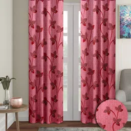 Aura Pink & Red 2 Pieces Floral Printed Eyelet Door Curtains-9