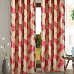 Aura Red & Beige 2 Pieces Floral Printed Eyelet Door Curtain-image-58