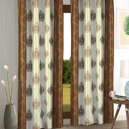 Aura Brown & Cream Coloured 2 Pieces Ethnic Motifs Door Curtains-2
