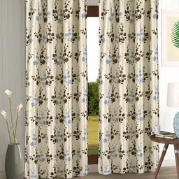 Aura Cream-Coloured & Brown 2 Pieces Floral Printed Eyelet Door Curtains-picture-18
