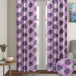 Aura Purple 2 Pieces Floral Printed Eyelet Door Curtains-image-19