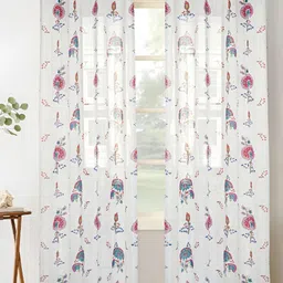 HOMADORN White & Blue Printed 2 Pieces Ethnic Motifs Sheer Door Curtain-image-60