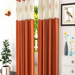 Homefab India Rust & White Set of 2 Floral Sheer Door Curtain-7