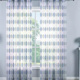 STITCHNEST White & Purple 2 Pieces Floral Printed Sheer Door Curtains-5
