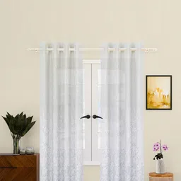 Kuber Industries White 3 Pieces Floral Embroidery Sheer Door Curtain-image-26
