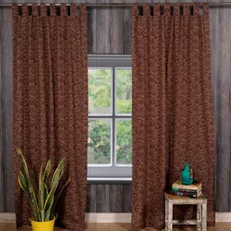 HANDICRAFT PALACE Brown Set of 2 Floral Sheer Door Curtain-image-13