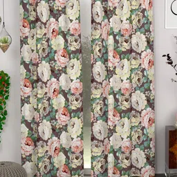 CHHAVI INDIA Brown & Green 2 Pieces Floral Printed Sheer Door Curtains-image-17