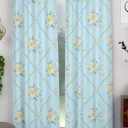 CHHAVI INDIA Blue & Yellow 2 Pieces Floral Sheer Door Curtains-image-67