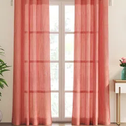 Home Centre 2 Pieces Red Set of 2 Striped Sheer Door Curtains-15