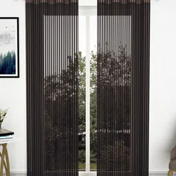 Story@home Set of 2 Coffee Brown Striped Sheer Door Curtain-16