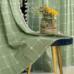 URBAN SPACE Green & White Embroidered Door Curtain-22