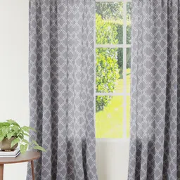 Encasa Homes Grey & Off White Set of 2 Door Curtain-12