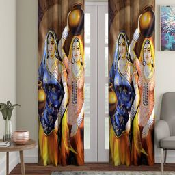 Home Sizzler Brown & Blue Set of 2 Ethnic Motifs Door Curtain-6