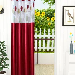 Homefab India Maroon & White Set of 2 Sheer Long Door Curtain-image-71