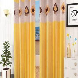 Homefab India Yellow & White Set of 2 Sheer Long Door Curtain-53